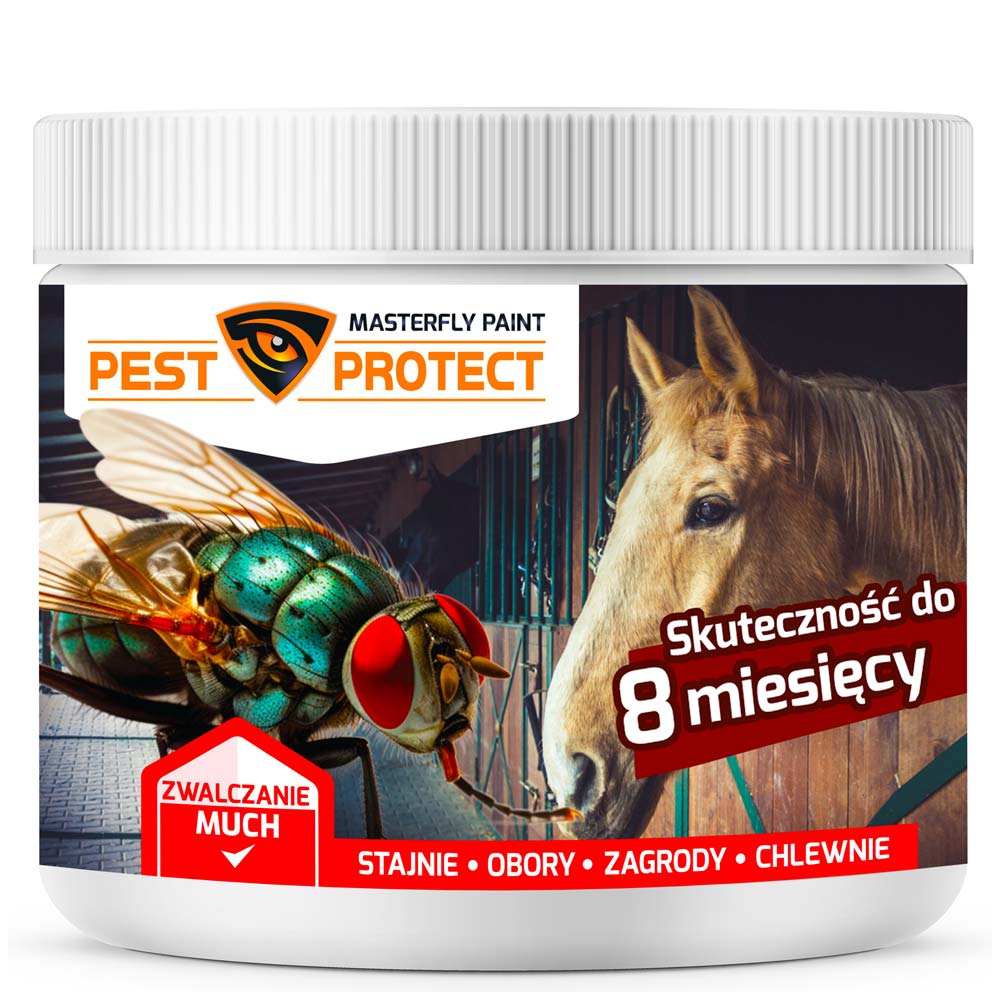 Preparat środek na much na zewnątrz w stajni oborze do obory chlewni PEST PROTECT 125g